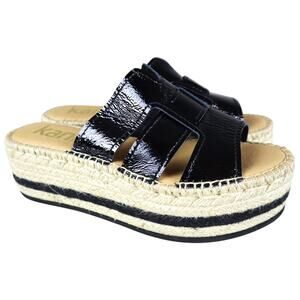 Kanna Black Patent Leather Platform Espadrilles Sandals Spain Sz 41 Womens 10